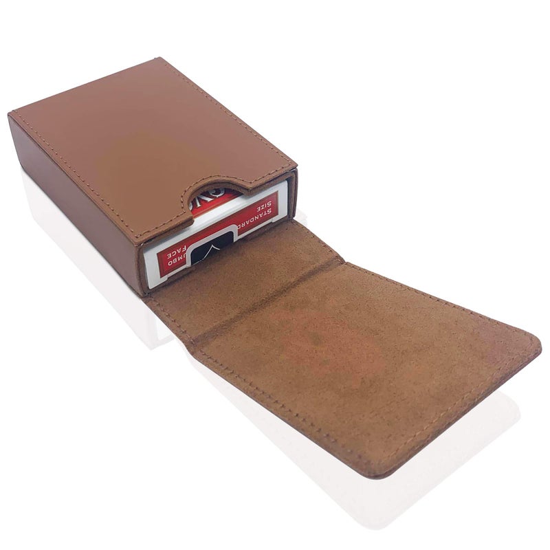 Luck Lab Single Deck Leather Playing Card Case/Holder - Fits Poker and Bridge size cards (Brown) - Image 3